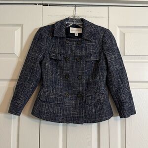 Banana Republic Petite Women’s 0P Blue Tweed Double Breasted Lined Blazer.  G1